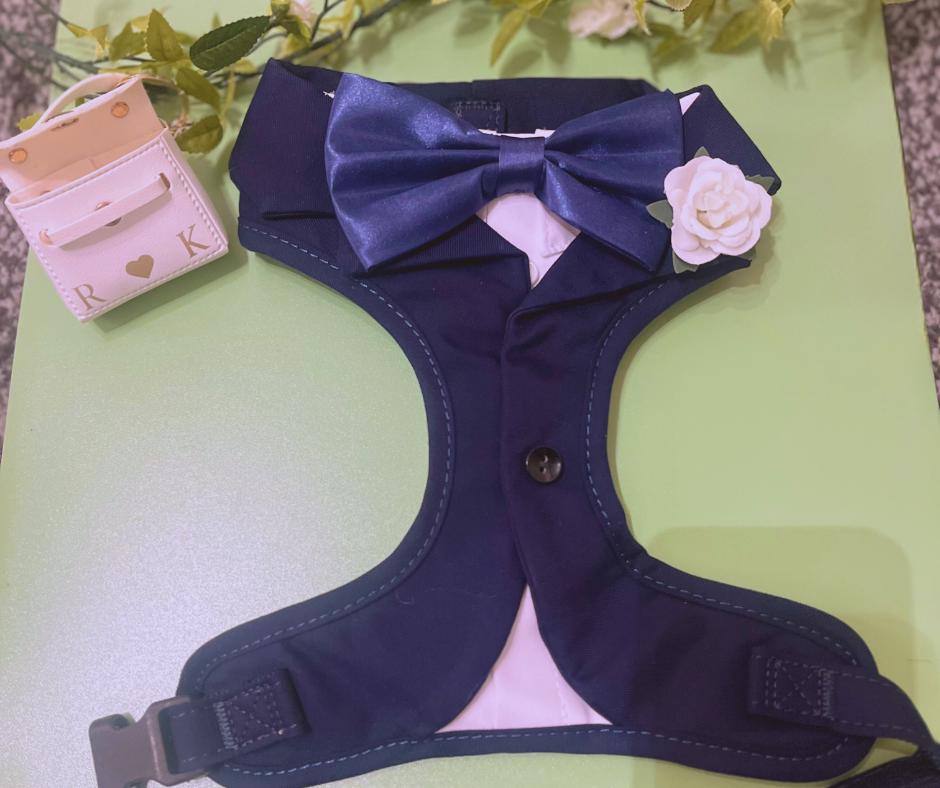 Navy Wedding Dog Tuxedo, Dog Ring Bearer Outfit, Blue Dog Tuxedo, Dog Suit Harness, Wedding Dog Harness, Wedding Suit For Dog, Ready to ship