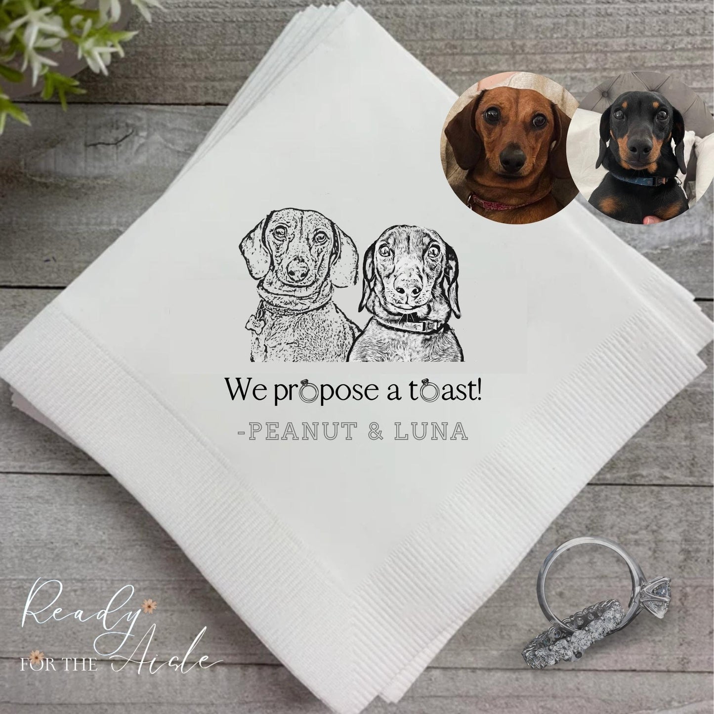 Custom Pet Engagement Napkins, Personalized Dog Wedding Napkins, Custom Pet Wedding Napkins, Cocktail Napkins, Pet Portrait Wedding Napkins