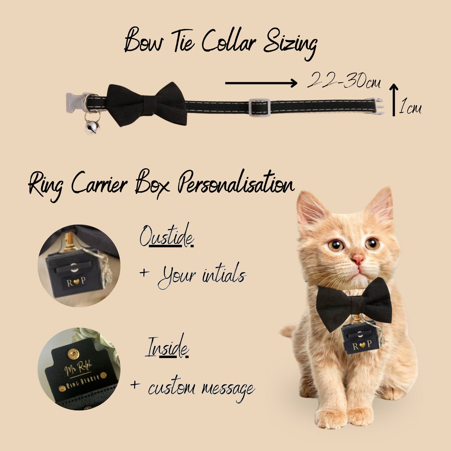 Cat Ring Bearer | Wedding Ring Bearer Pouch for Cat | Cat Wedding Outfit | Personalised Pet Wedding Ring Holder | Wedding Bow Tie Collar