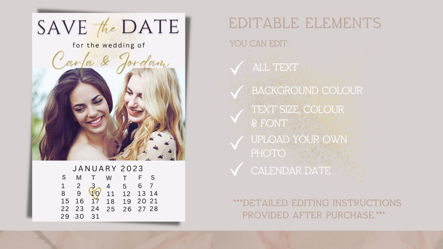 Save The Dates | Save The Date Card with Photo| Save The Date Digital Download |Modern Save The Date | Editable Template | Edit with CANVA