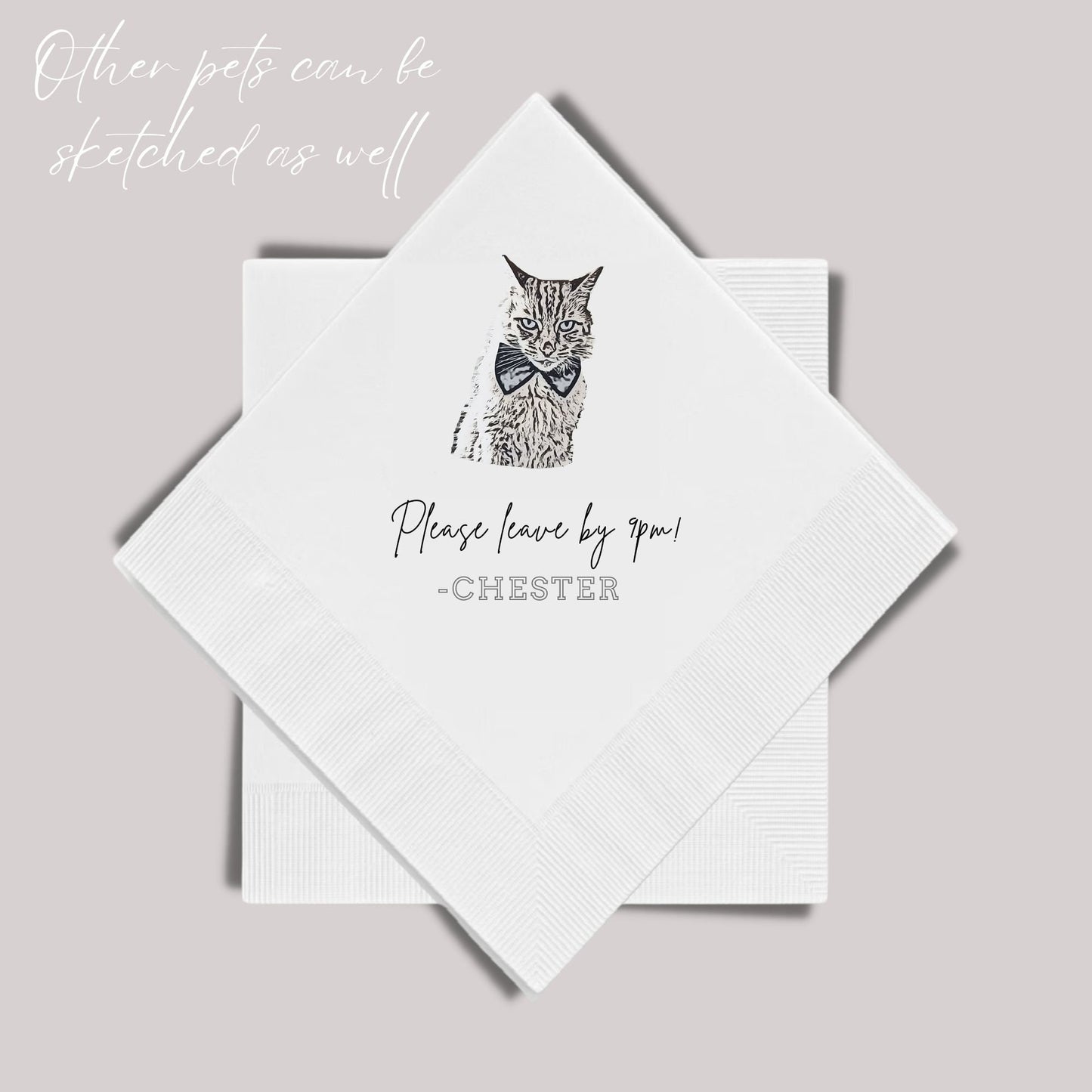 Custom Pet Cocktail Napkins, Rabbit Wedding Napkins, Custom Pet Cocktail Napkins, Customised Pet Napkins, Rabbit Portrait Wedding Napkins