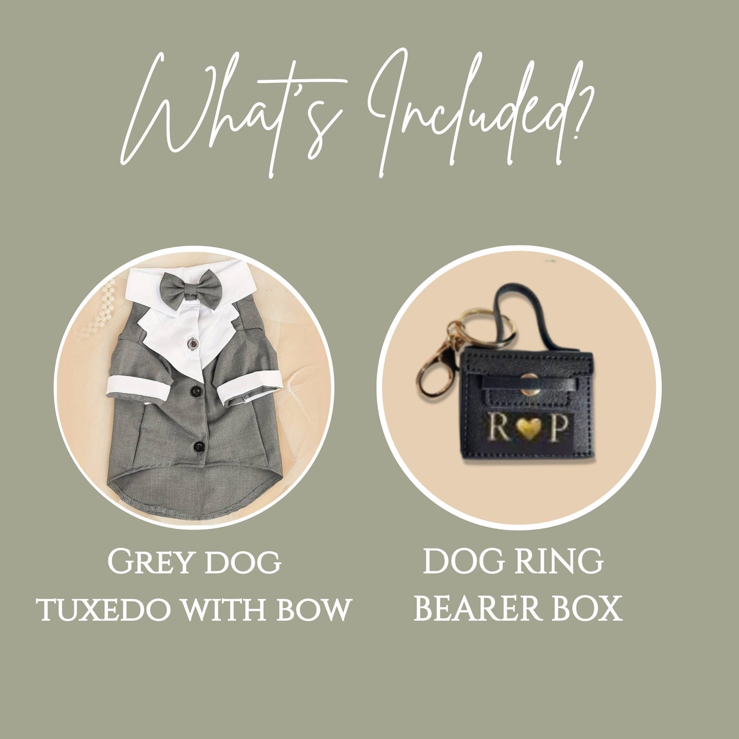 Grey Dog Tuxedo Outfit | Dog Wedding Outfit | Dog Ring Bearer | Personalised dog wedding outfit with ring bearer box | Dog Wedding Tuxedo