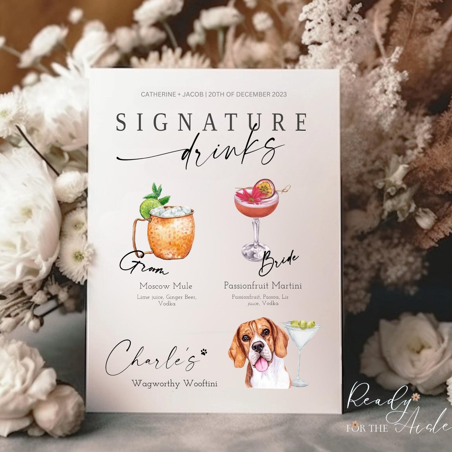 Wedding Cocktail Sign, Dog Signature Drink Sign, Bar Menu, Wedding Sign, Wedding Bar Sign, Bar Wedding Poster, Dog Cocktail Sign