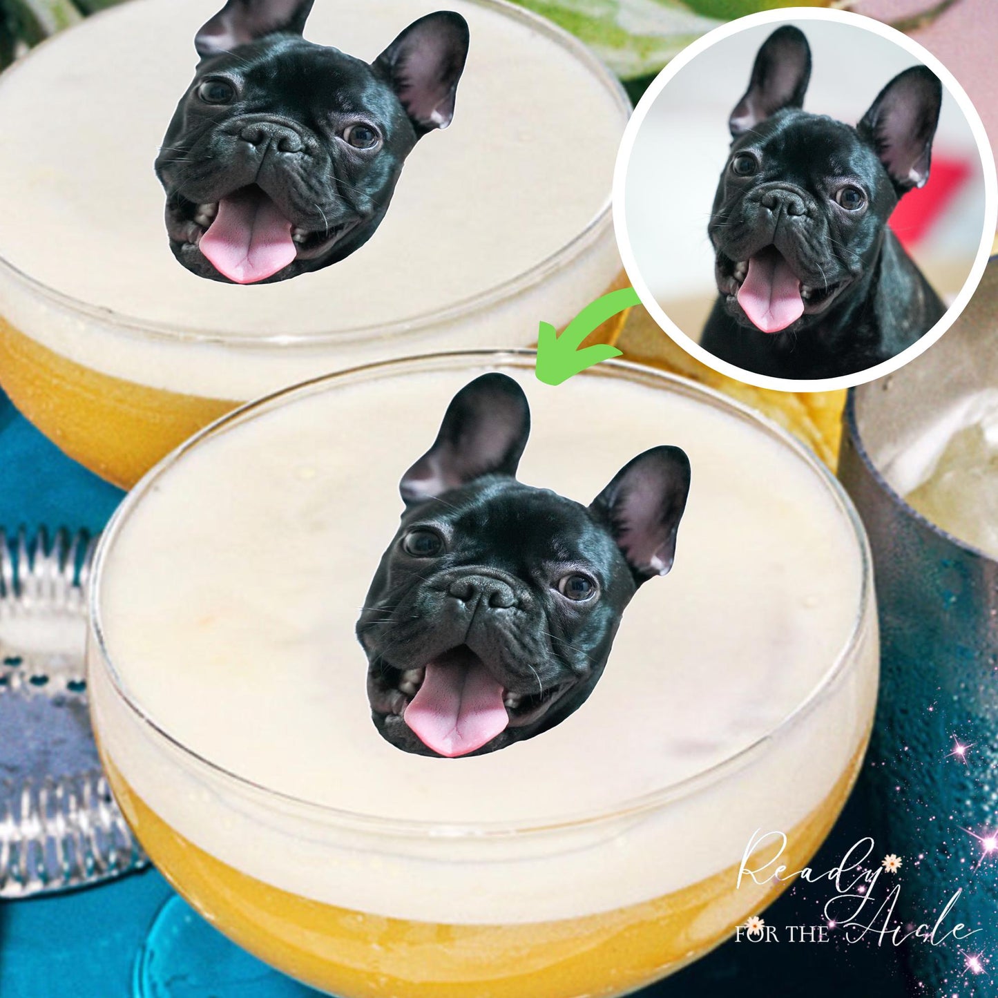 Edible Pet Portraits Drink Topper & Cocktail Napkins COMBO , Custom Edible Drink Topper, Dog Drink Topper and Napkins, Cat Napkins, Wedding