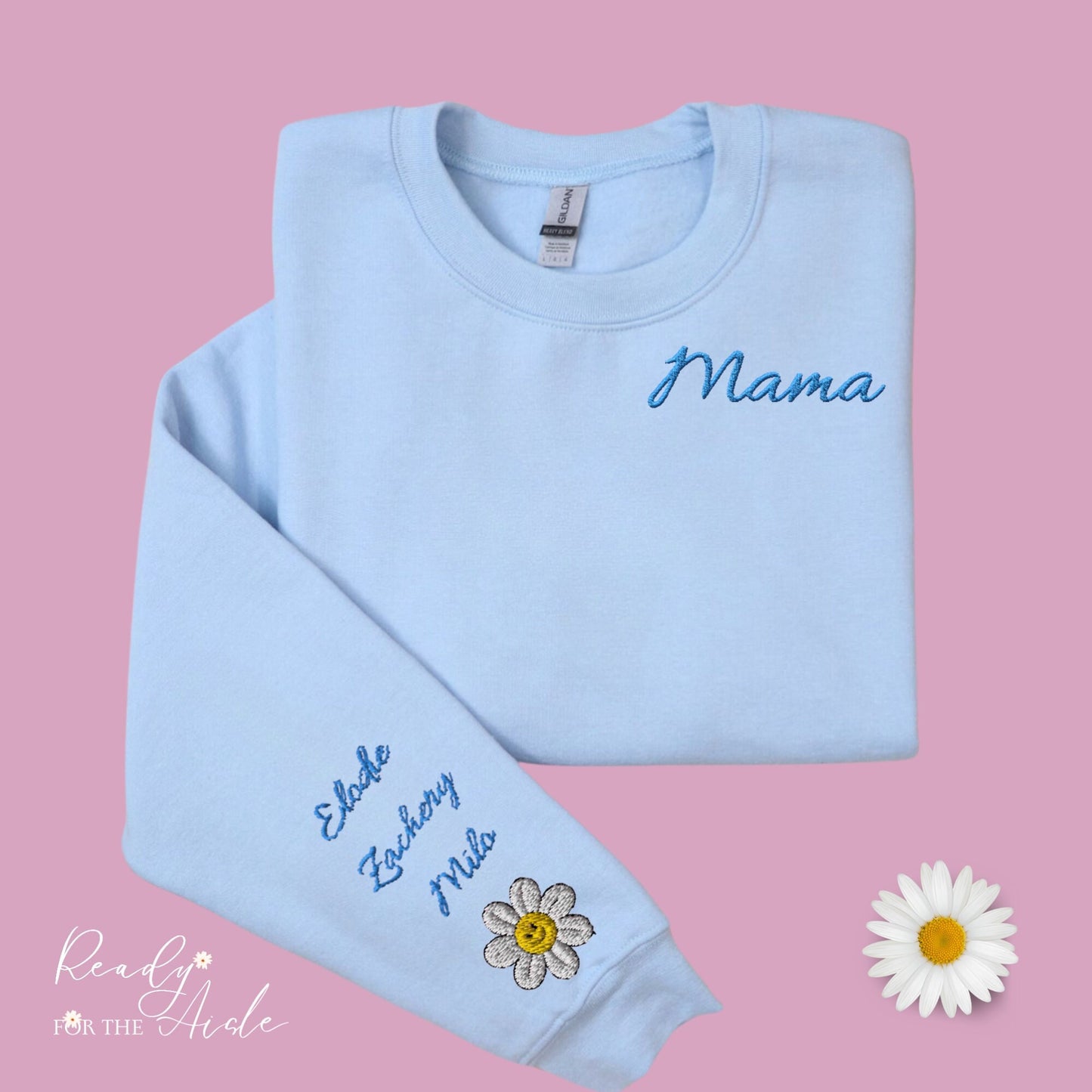 Custom Embroidered Mama Sweatshirt with Kids Name on Sleeve, Personalized Mom Sweatshirt, Minimalist Momma Sweater, Mothers Day Gift for Mom