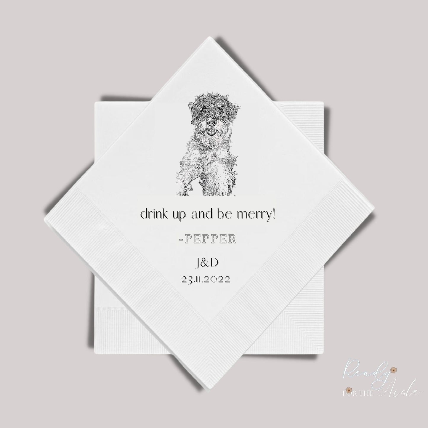 Dog Wedding Napkins, Custom Pet Cocktail Napkins, Personalised Cocktail Napkins, Customized Pet Napkins, Custom Pet Portrait Wedding Napkins