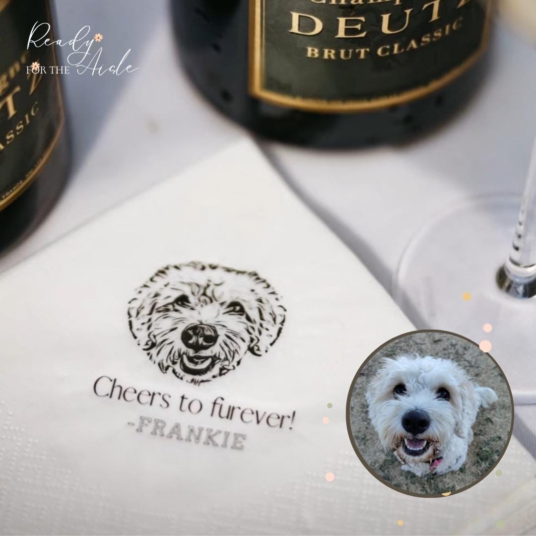Dog Wedding Napkins, Custom Pet Cocktail Napkins, Personalised Cocktail Napkins, Customized Pet Napkins, Custom Pet Portrait Wedding Napkins