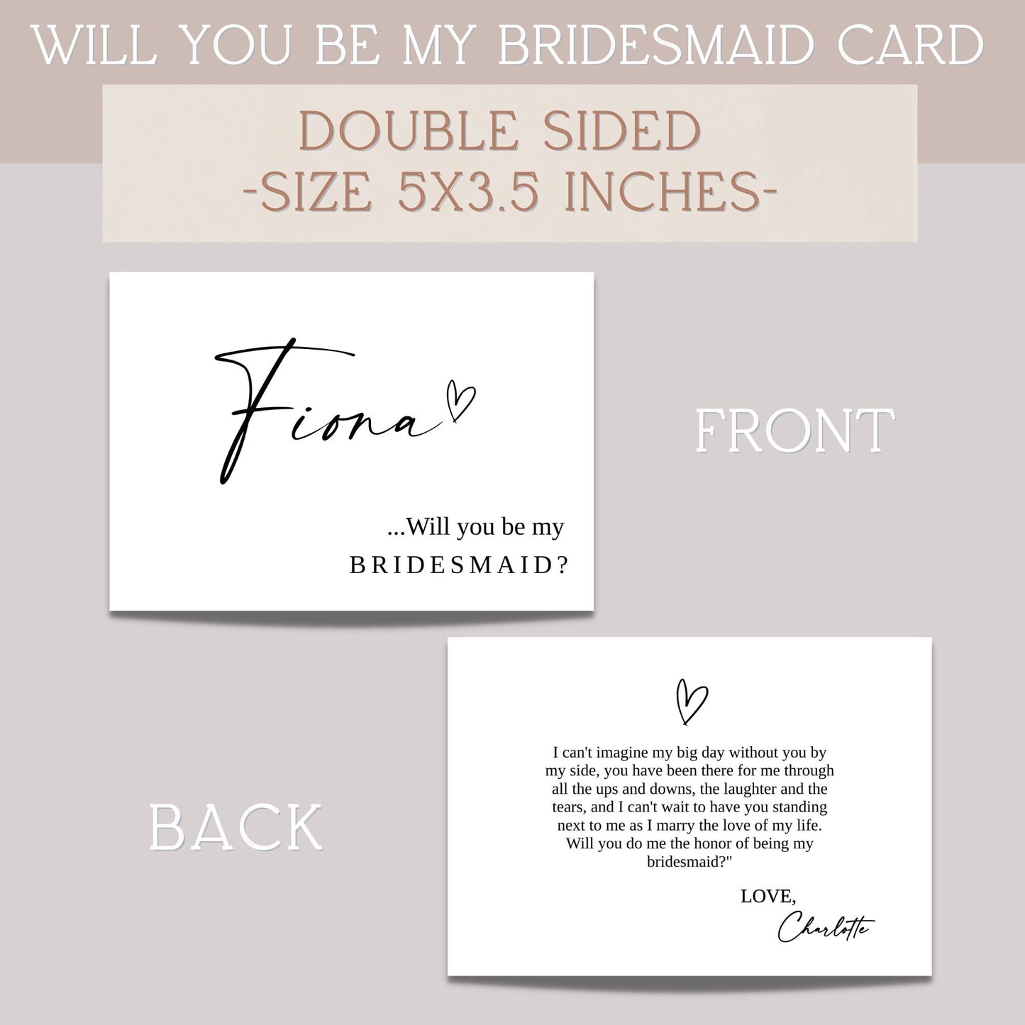 Personalised Will you be my bridesmaid Card, Minimalist Proposal Cards, Bridal Party Cards, CLASSIC ELEGANT DESIGN, editable download
