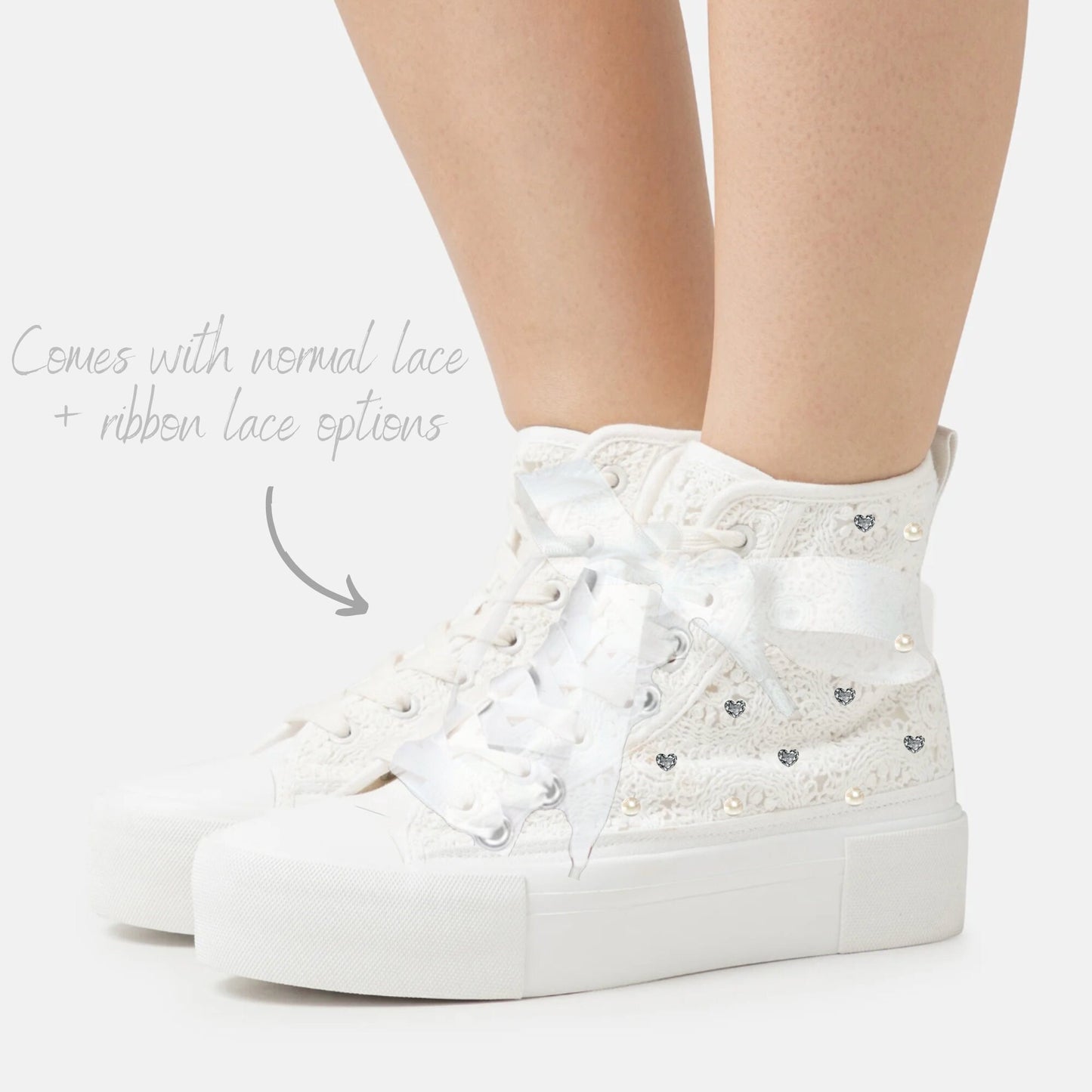 Personalized Bride Sneakers | Custom Bridal Sneakers | Embellished Wedding Shoes | Lace & Pearl Wedding Trainers | Personalised Bride Shoes