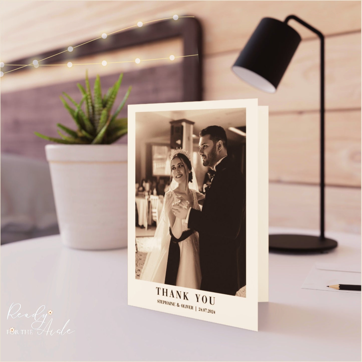 Minimalist Wedding Thank You Cards with Custom Photo, Vintage Thank You Card with Picture, Folded Personalised Photo Cards with Envelopes