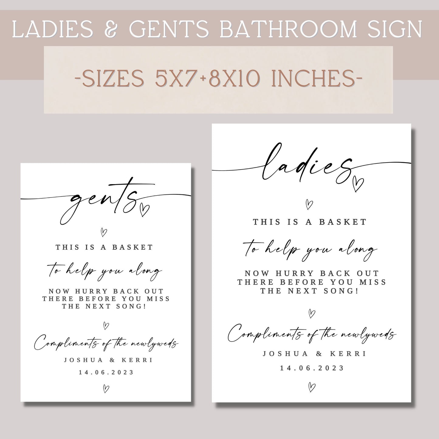 Wedding bathroom sign template, ladies and gents party sign, wedding bathroom basket sign, modern wedding sign, editable download, TEMPLETT