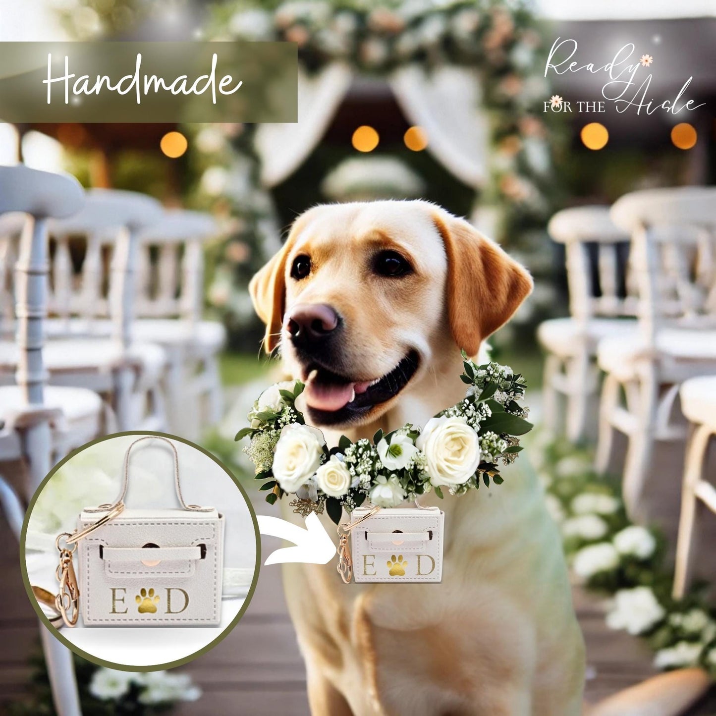 Dog Flower Collar for Wedding with Ring Bearer Box | Dog Ring Bearer | Wedding Ring Bearer Pouch for Dogs | Dog Wedding Flower Collar