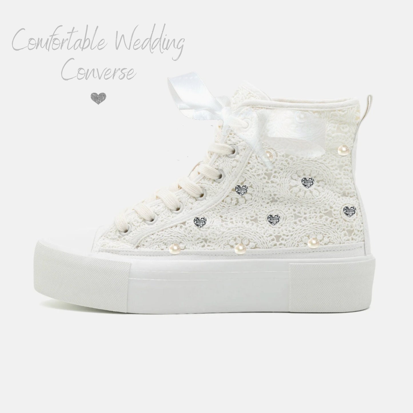 Personalized Bride Sneakers | Custom Bridal Sneakers | Embellished Wedding Shoes | Lace & Pearl Wedding Trainers | Personalised Bride Shoes