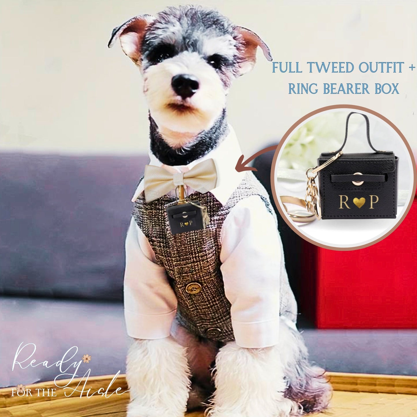 Dog Wedding Outfit | Wedding Ring Box for Dog Collars | Complete Dog Wedding Outfit with Bow | Dog Wedding | Dog Ring Bearer Outfit
