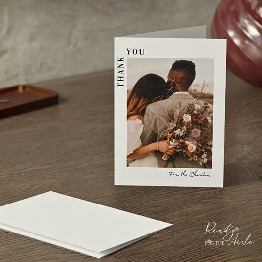 Bohemian Wedding Thank You Cards with Custom Photo,  Rustic Thank You Card with Picture, Folded Personalised Photo Cards with Envelopes