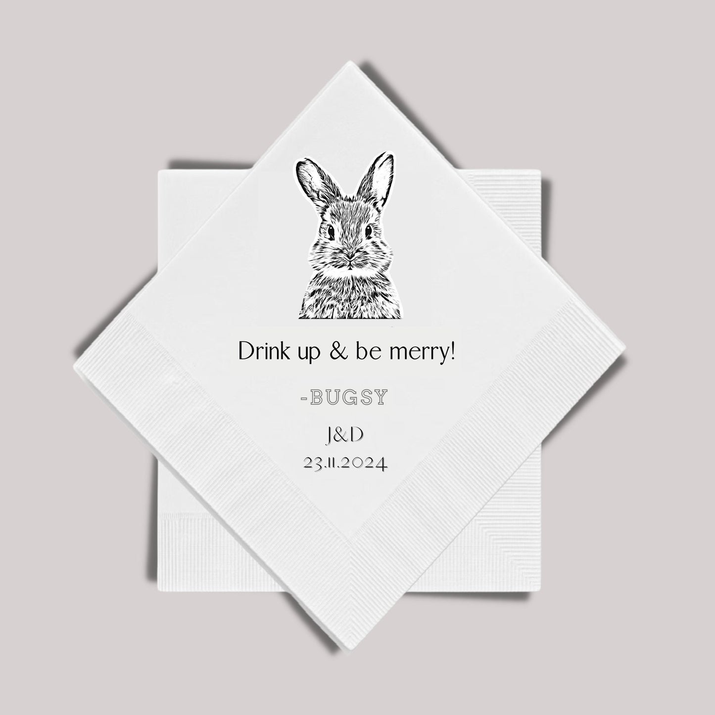 Custom Pet Cocktail Napkins, Rabbit Wedding Napkins, Custom Pet Cocktail Napkins, Customised Pet Napkins, Rabbit Portrait Wedding Napkins
