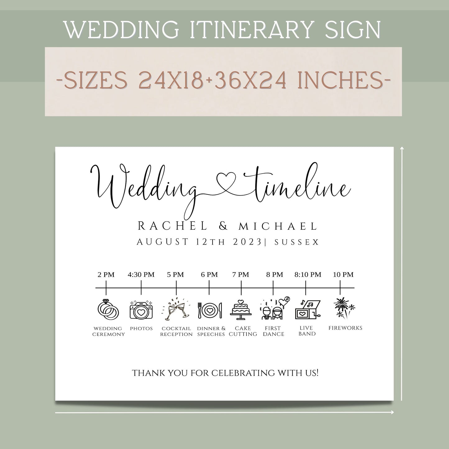 Wedding Timeline, Personalised Wedding Order of the Day, Order Of The Day Wedding Sign, Wedding Itinerary Sign, Printable Wedding Timeline