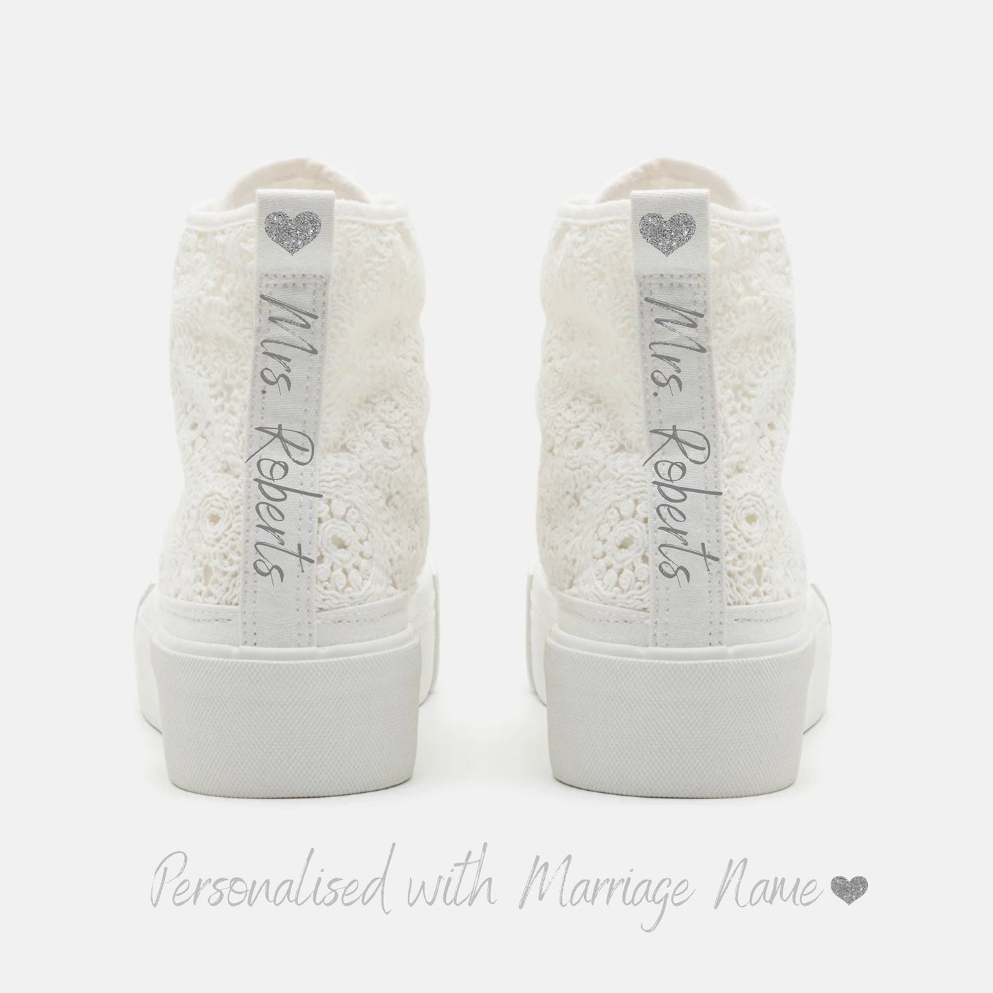 Personalized Bride Sneakers | Custom Bridal Sneakers | Embellished Wedding Shoes | Lace & Pearl Wedding Trainers | Personalised Bride Shoes