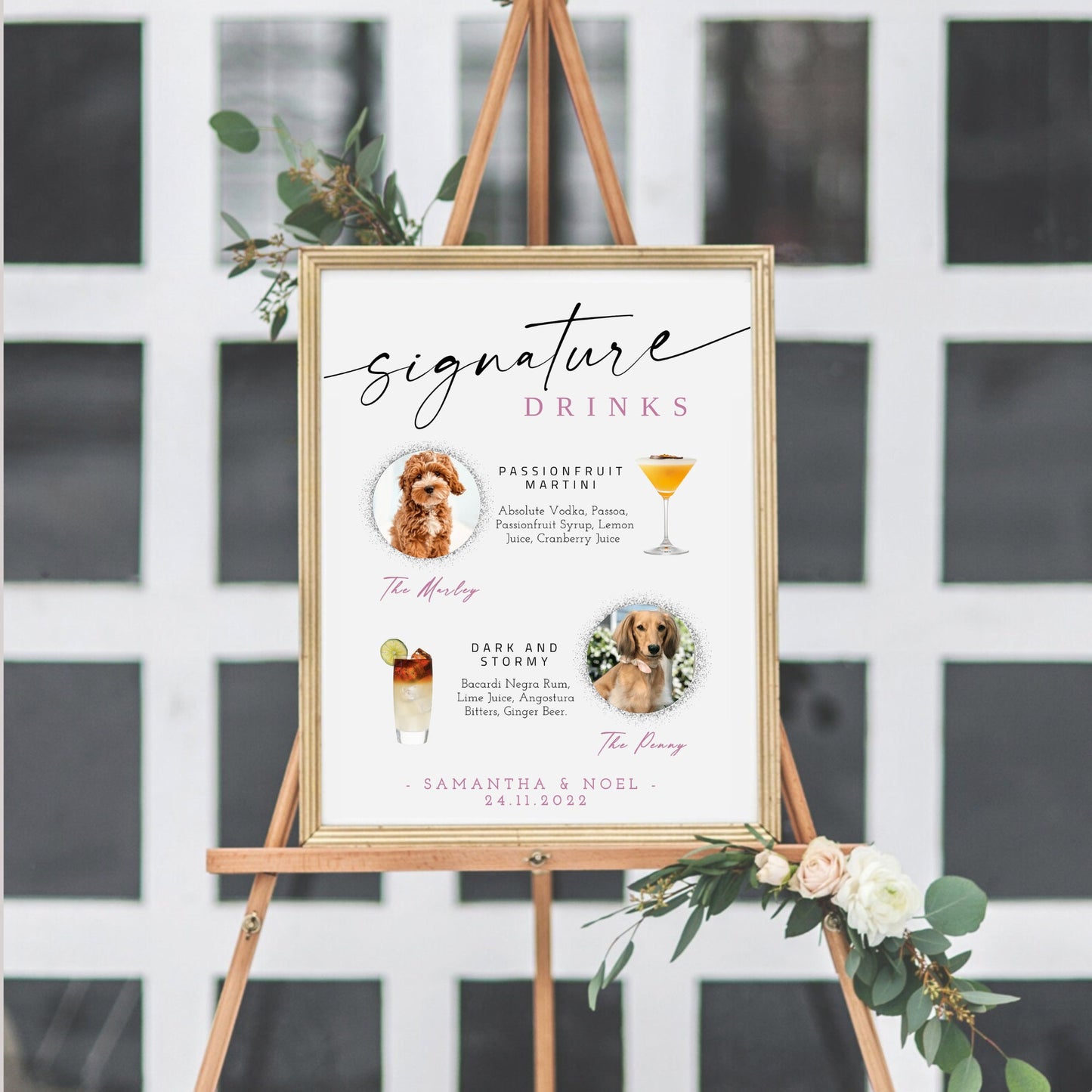 Dog Cocktail Sign | Dog Signature Drinks Sign | Pet Signature Cocktail Sign | Cocktail Signs | Wedding Bar Menu Sign | Edit with TEMPLETT