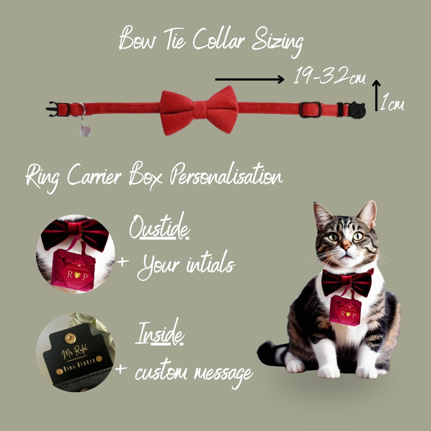 Cat Proposal Collar | Red Velvet Cat Collar with Bow Tie | Cat Christmas Outfit | Cat Christmas Proposal Ring Box | Red Bow Tie Cat Collar