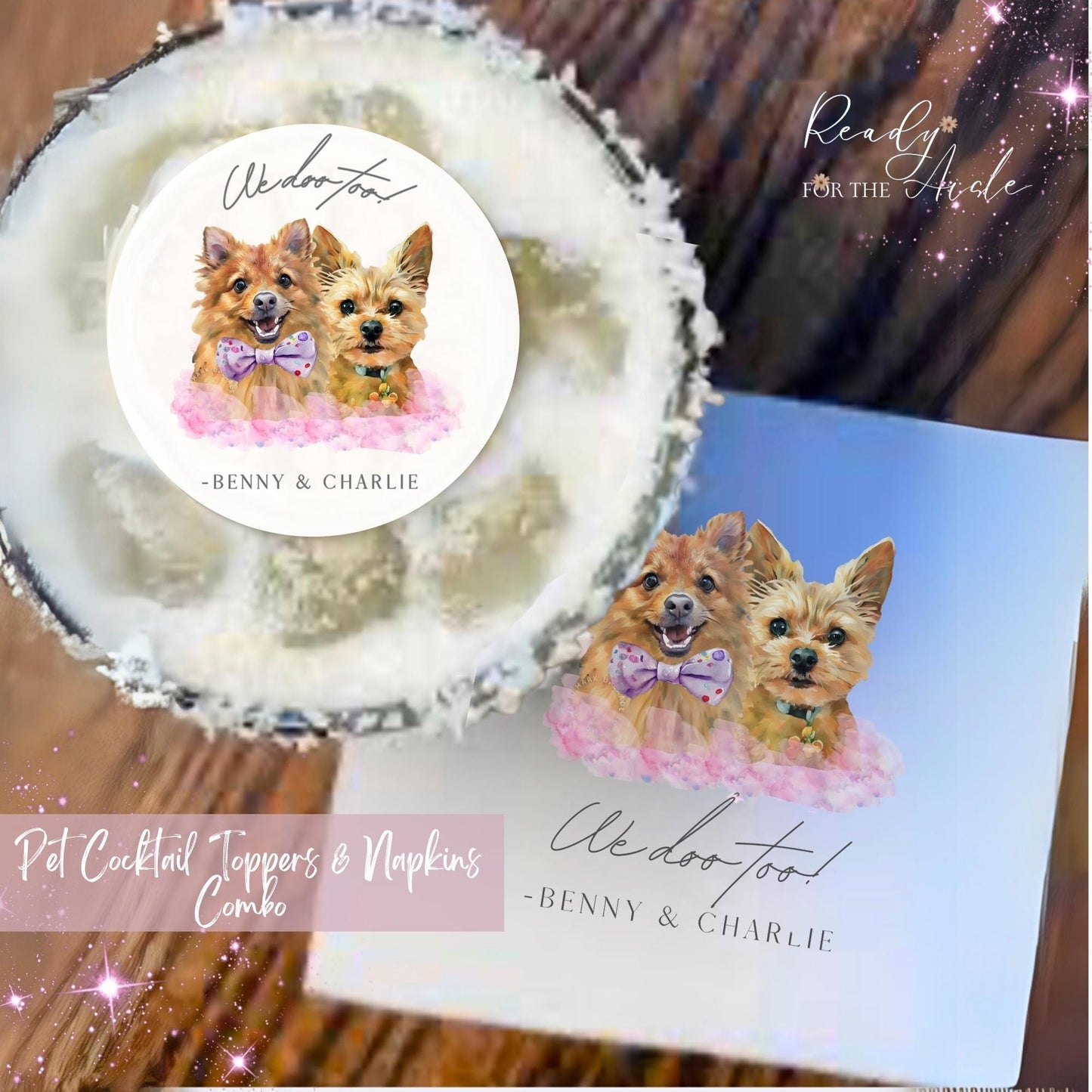 Pet portrait Wafer drink topper, cocktail topper, custom edible drink topper, pet party drink toppers, dog drink topper, cat toppers wedding