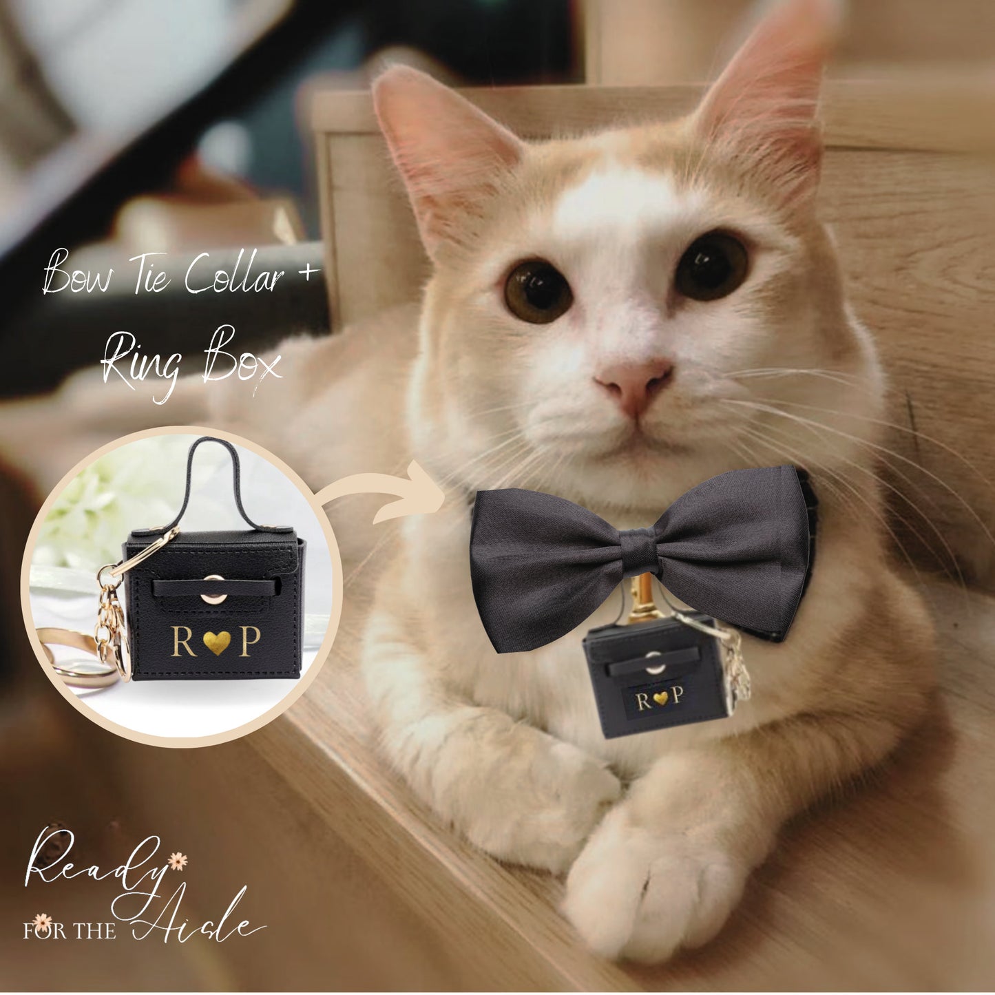 Cat Ring Bearer | Wedding Ring Bearer Pouch for Cat | Cat Wedding Outfit | Personalised Pet Wedding Ring Holder | Wedding Bow Tie Collar