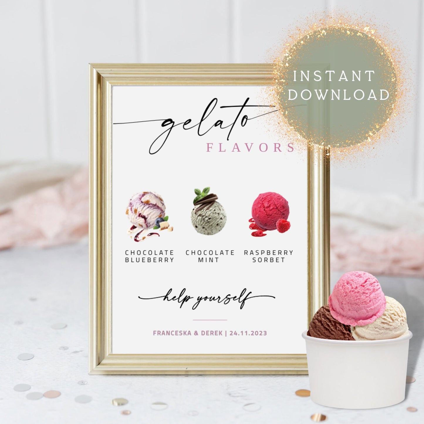 Ice Cream Bar Sign Template, Ice Cream Station Sign Printable, Modern Wedding Dessert Bar Sign, Ice Cream Table Sign, Gelato Signs for Party