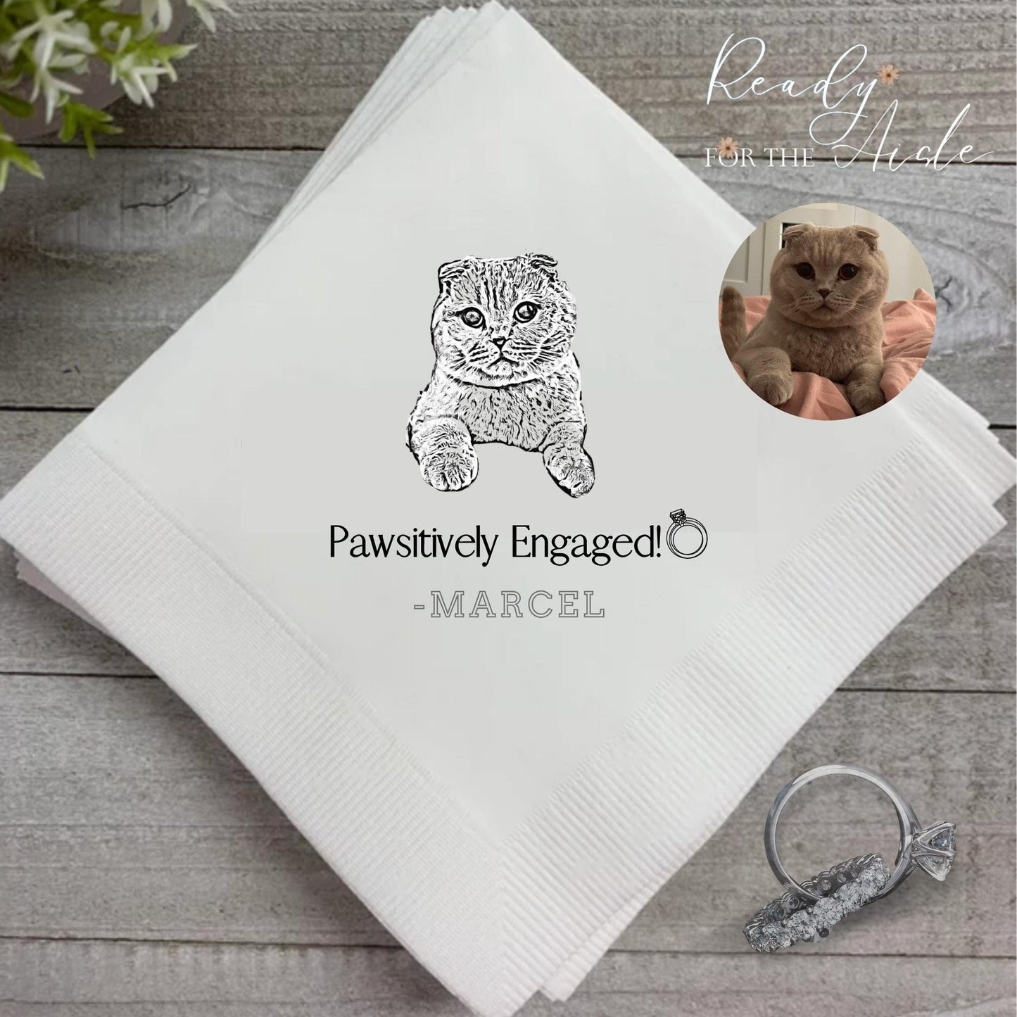 Custom Pet Engagement Napkins, Personalized Dog Wedding Napkins, Custom Pet Wedding Napkins, Cocktail Napkins, Pet Portrait Wedding Napkins