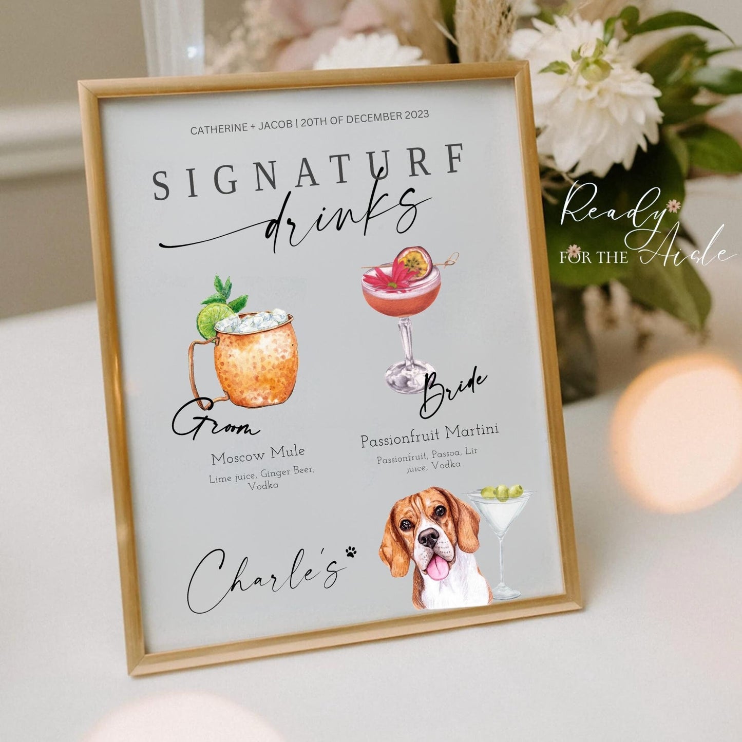 Wedding Cocktail Sign, Dog Signature Drink Sign, Bar Menu, Wedding Sign, Wedding Bar Sign, Bar Wedding Poster, Dog Cocktail Sign