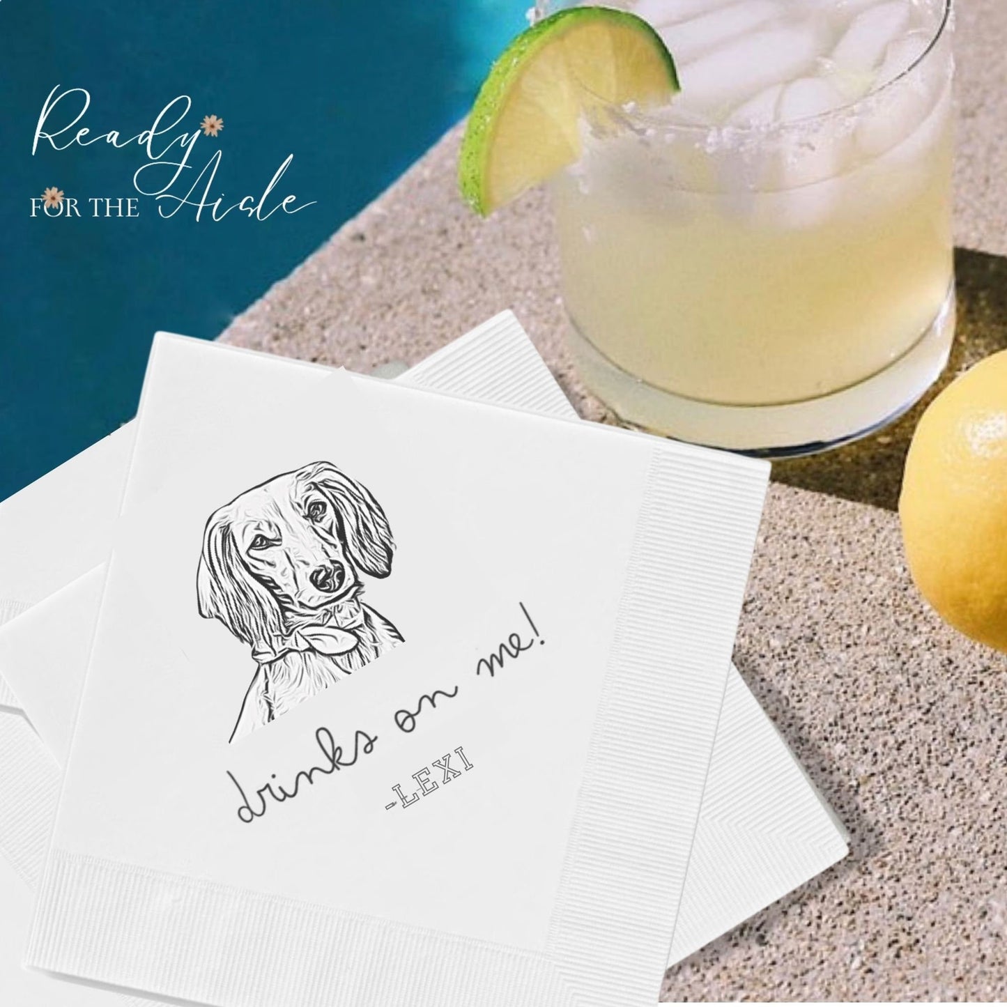 Dog Wedding Napkins, Custom Pet Cocktail Napkins, Personalised Cocktail Napkins, Customized Pet Napkins, Custom Pet Portrait Wedding Napkins