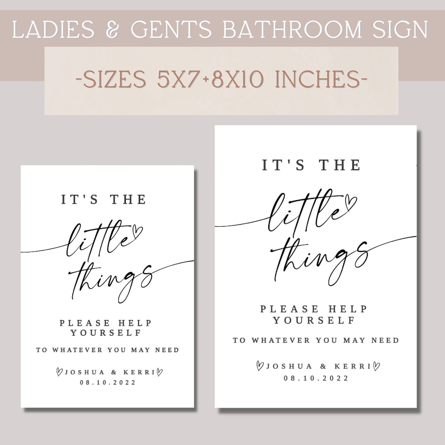 Wedding bathroom sign template, ladies and gents party sign, wedding bathroom basket sign, modern wedding sign, editable download, TEMPLETT