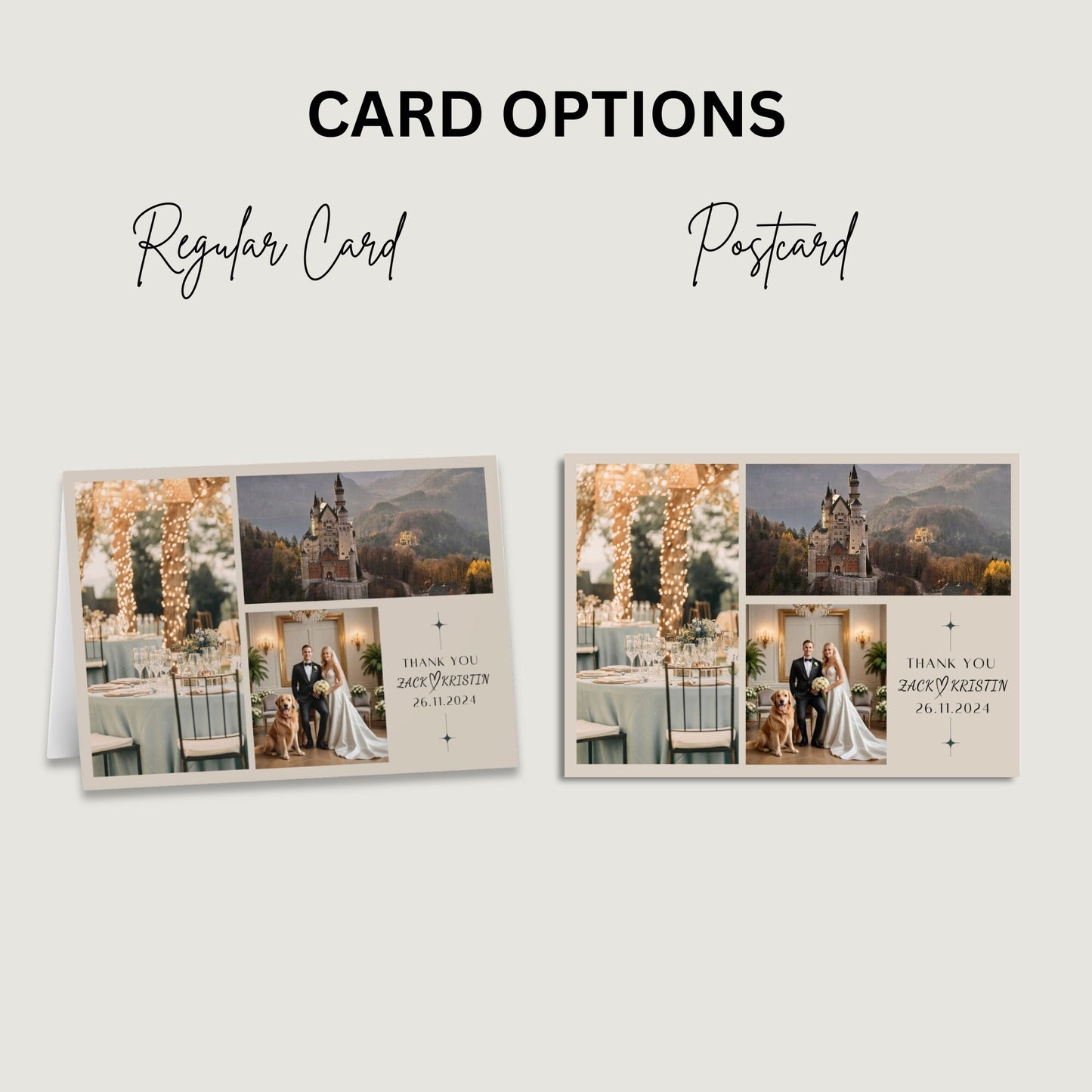 Minimalist Wedding Thank You Cards with Custom Photos, Vintage Thank You Card with Pictures, Folded Personalised Photo Cards with Envelopes