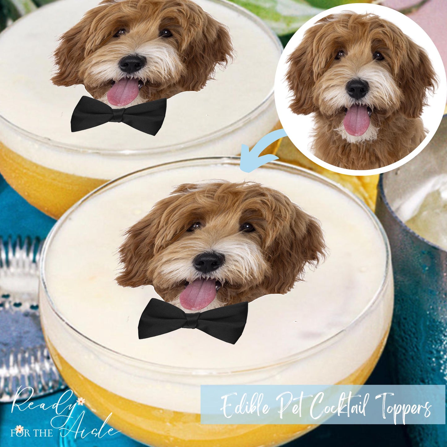 Edible Pet Portraits Drink Topper & Cocktail Napkins COMBO , Custom Edible Drink Topper, Dog Drink Topper and Napkins, Cat Napkins, Wedding