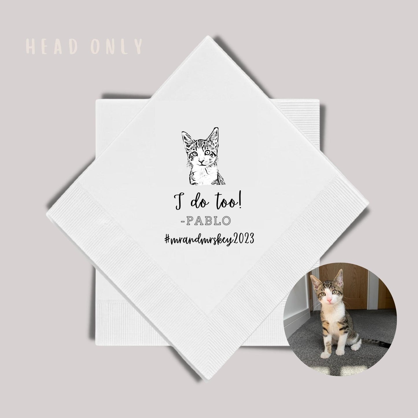 Custom Cat Cocktail Napkins • Personalized Cat Wedding Napkins • Bridal Shower • Rehearsal Dinner Napkins • Cat Party Napkins • Cat Birthday