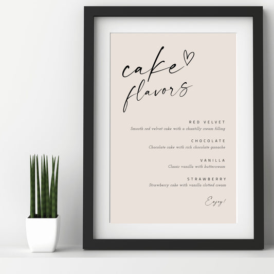 Cake Flavors Sign, Minimalist Desserts Sign, Printable Dessert Bar Sign, Wedding Cake Flavors Sign, Edit with TEMPLETT