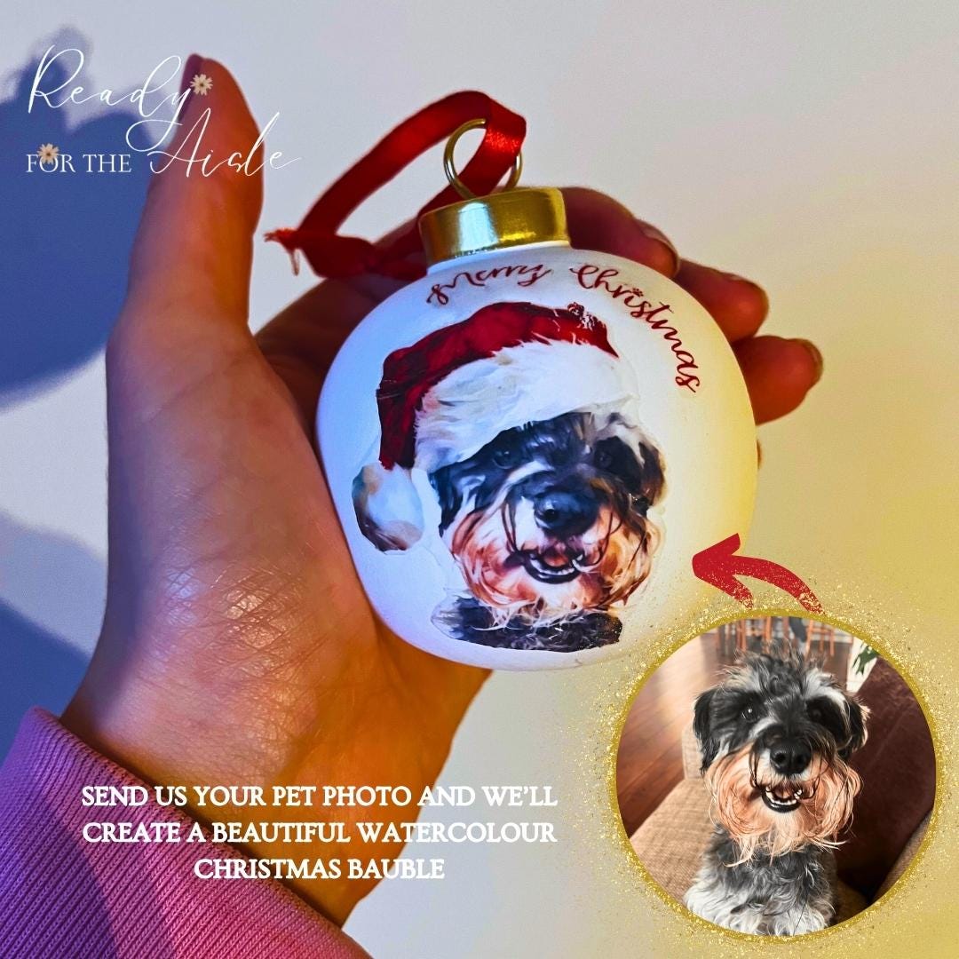 Pet Christmas Bauble | Personalised Dog Christmas Bauble Watercolour | Watercolour Pet Portrait | Dog Xmas Decoration | Cat Christmas Bauble