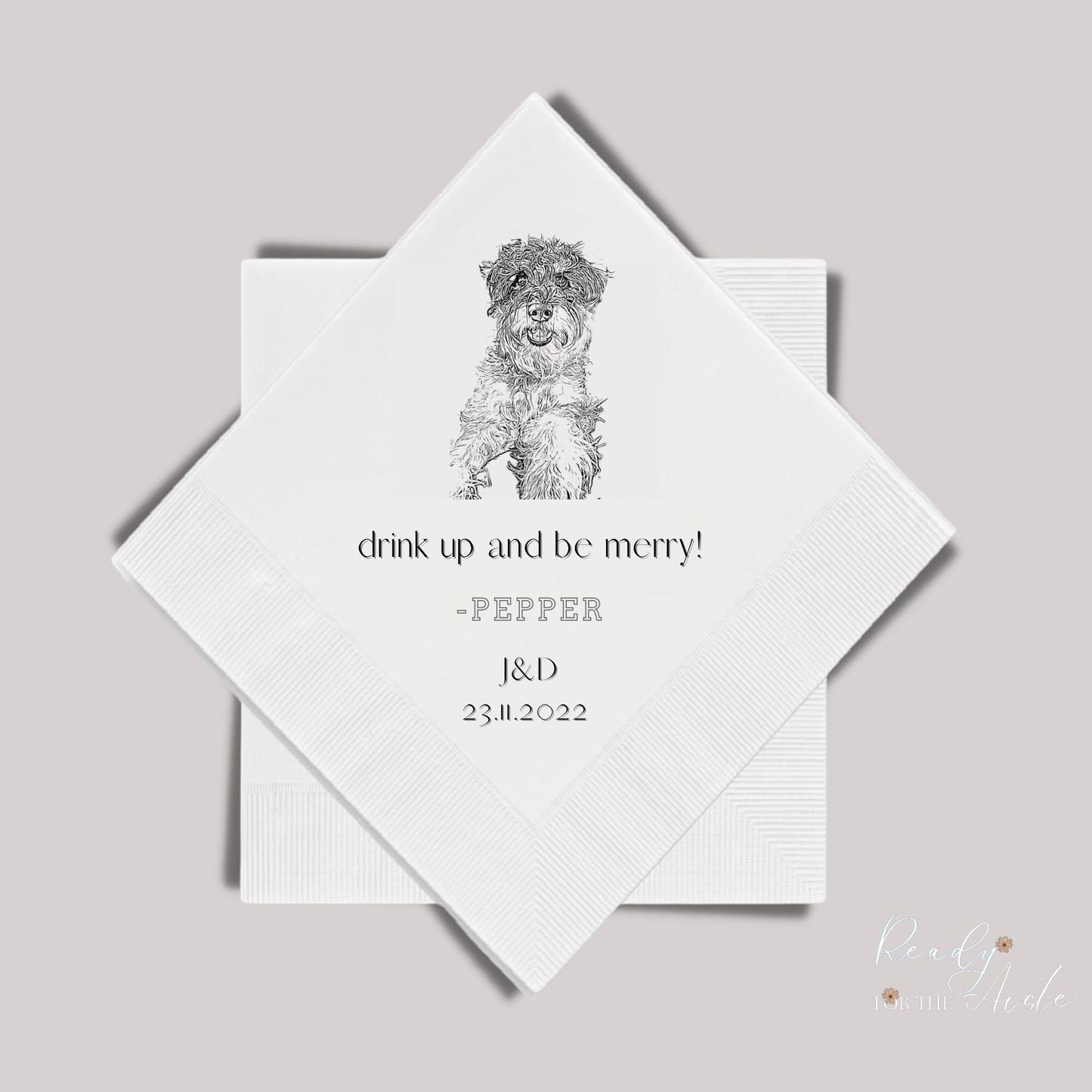Custom Dog Cocktail Napkins & Dog Tuxedo Outfit Combo , Dog Wedding Napkins, Customized Pet Napkins, Dog Ring Bearer, Dog Wedding Outfit