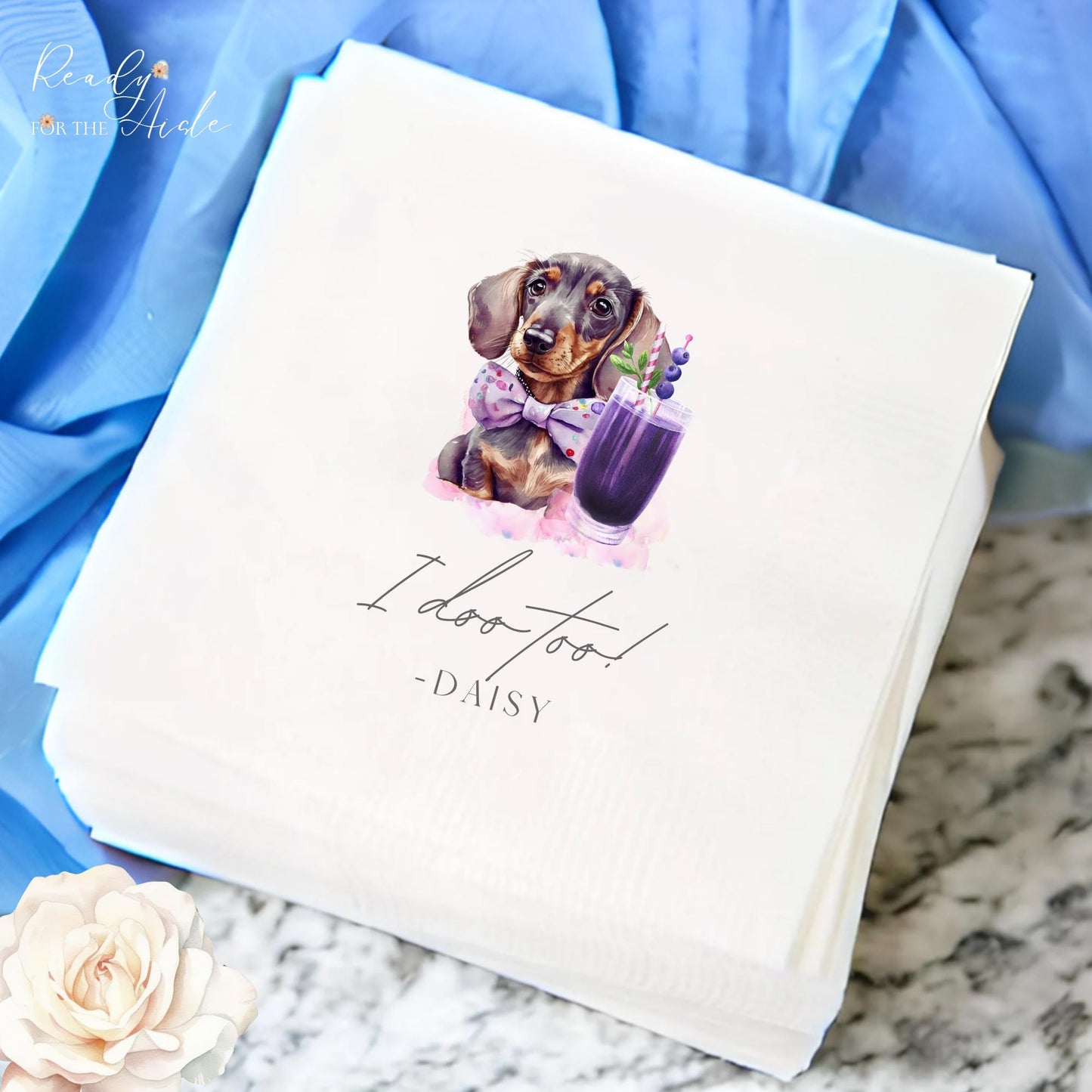 Custom Pet Cocktail and Luncheon Napkins | Personalized Dog and Cat Wedding Decor | Pet Portrait Napkins for Parties and Celebrations
