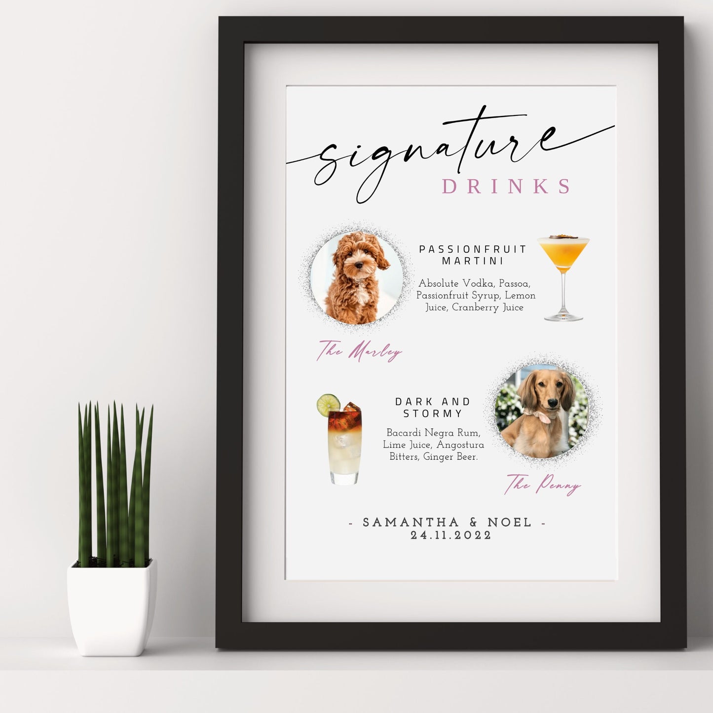 Dog Cocktail Sign | Dog Signature Drinks Sign | Pet Signature Cocktail Sign | Cocktail Signs | Wedding Bar Menu Sign | Edit with TEMPLETT