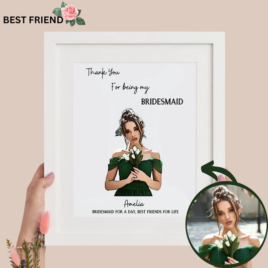 Bridesmaid Photo Personalised Illustration, Personalised Bridesmaid Print, Custom Wedding Photo Illustration,Wedding Gift - DIGITAL FILE