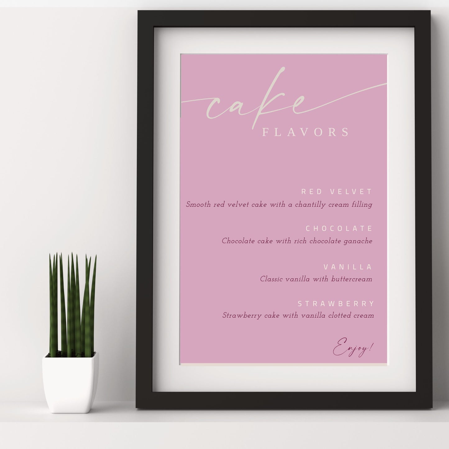 Pink Cake Flavors Sign, Minimalist Desserts Sign, Printable Dessert Bar Sign, Wedding Cake Flavors Sign, Edit with TEMPLETT