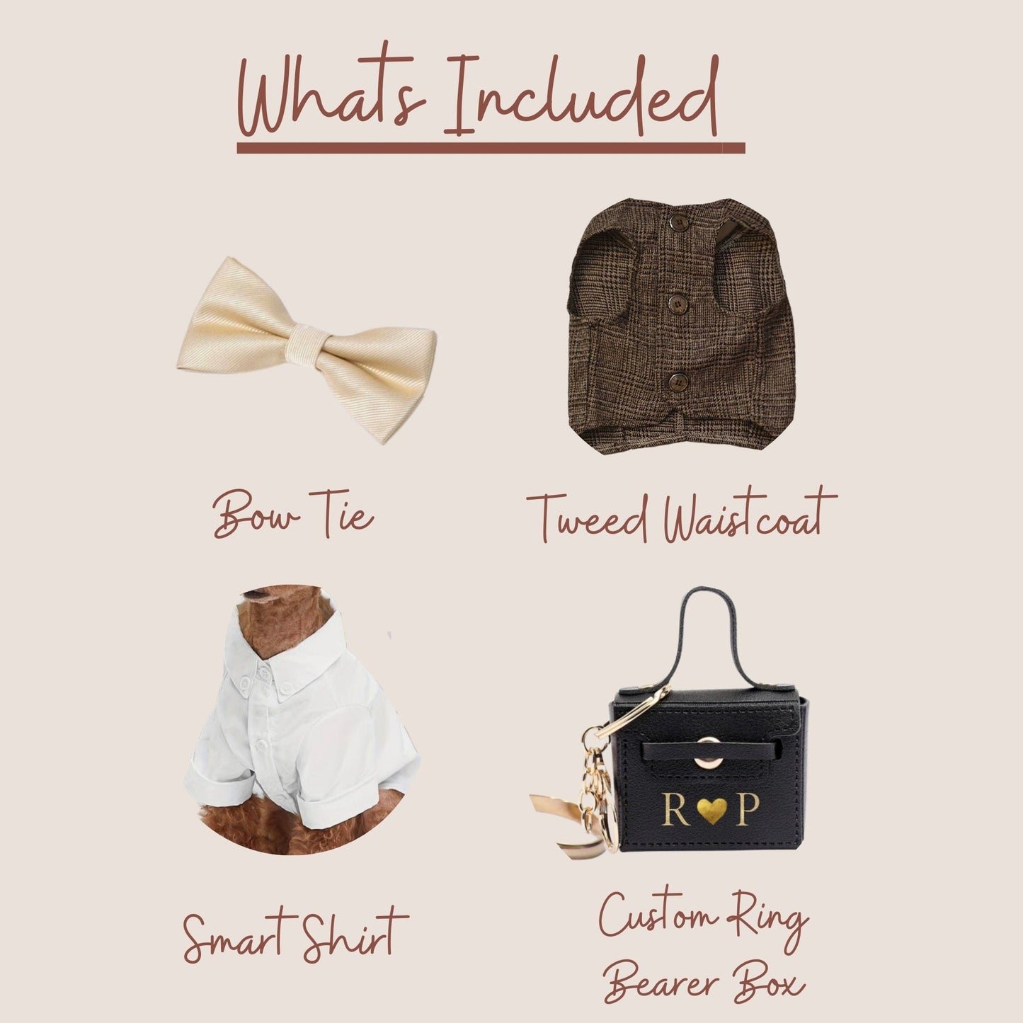 Dog Wedding Outfit | Wedding Ring Box for Dog Collars | Complete Dog Wedding Outfit with Bow | Dog Wedding | Dog Ring Bearer Outfit