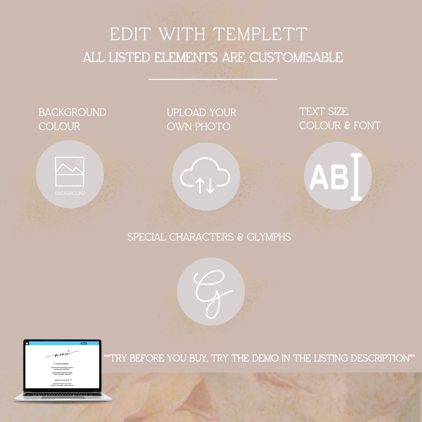 Wedding Menu Template, Wedding Buffet Menu, Minimalistic Menu, Templett, Instant Download, Try Before Purchase, Editable & Printable Menu
