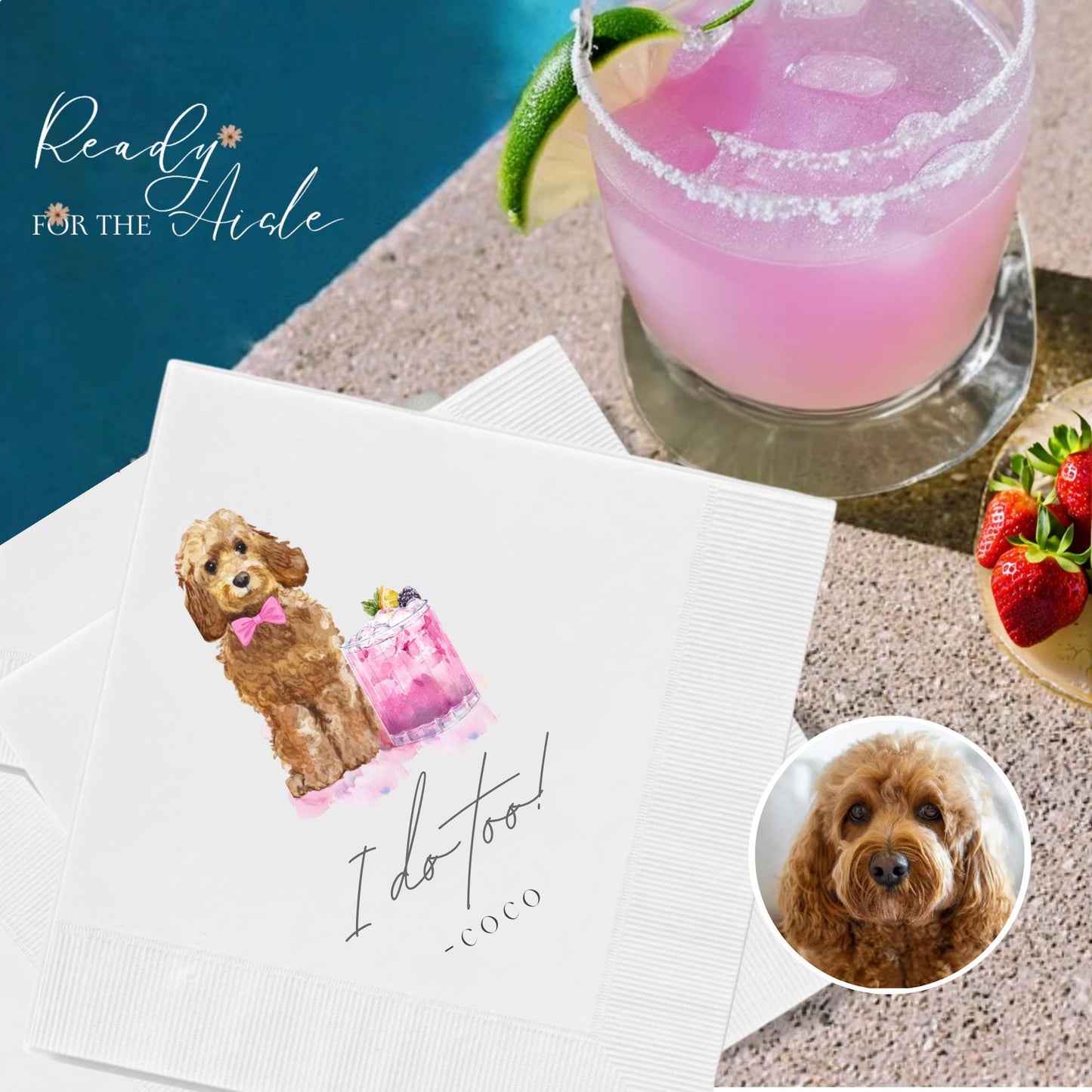 Custom Pet Cocktail and Luncheon Napkins | Personalized Dog and Cat Wedding Decor | Pet Portrait Napkins for Parties and Celebrations