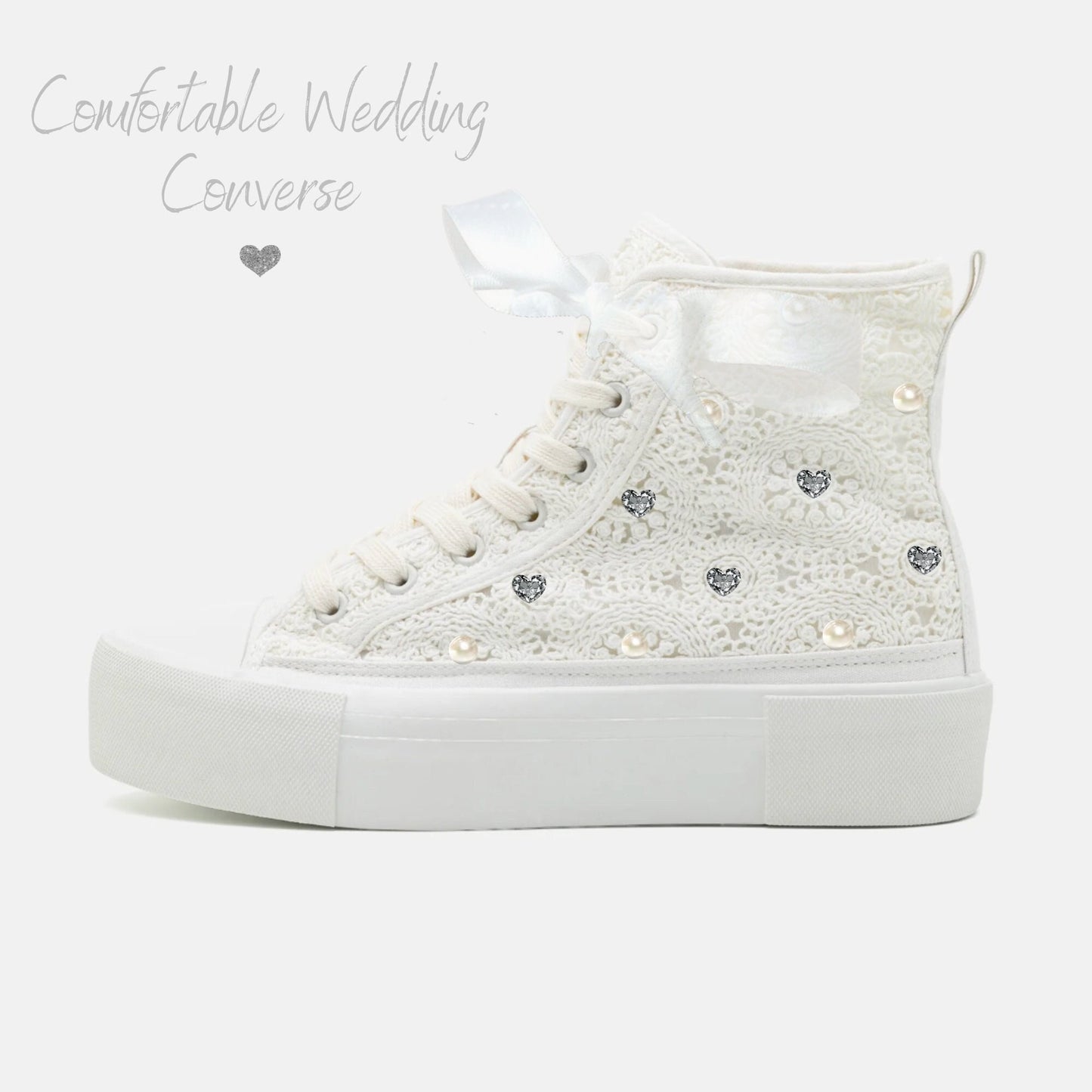 Personalized Bride Sneakers | Custom Bridal Sneakers | Embellished Wedding Shoes | Lace & Pearl Wedding Trainers | Personalised Bride Shoes