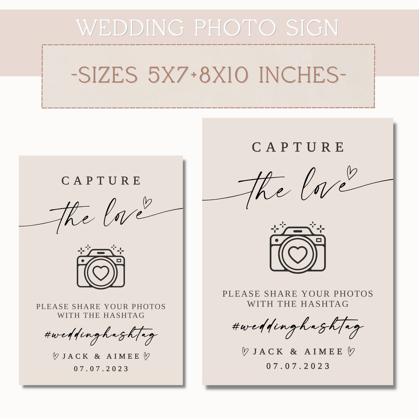 Wedding Photo Sign l Capture the Love Sign l Minimalist Wedding Hashtag Sign l Wedding Social Media Hashtag Sign l Instagram Wedding Sign