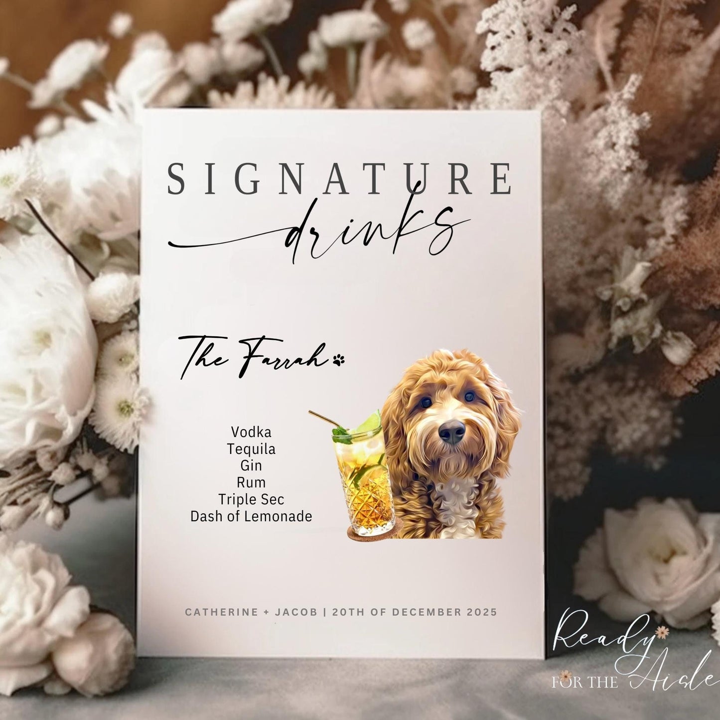 Wedding Cocktail Sign, Dog Signature Drink Sign, Bar Menu, Wedding Sign, Wedding Bar Sign, Bar Wedding Poster, Dog Cocktail Sign