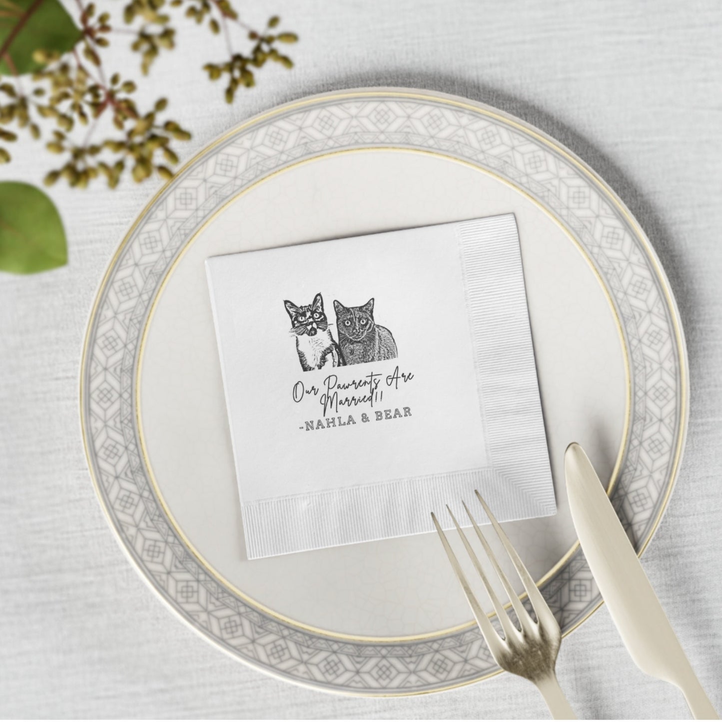 Custom Cat Cocktail Napkins • Personalized Cat Wedding Napkins • Bridal Shower • Rehearsal Dinner Napkins • Cat Party Napkins • Cat Birthday