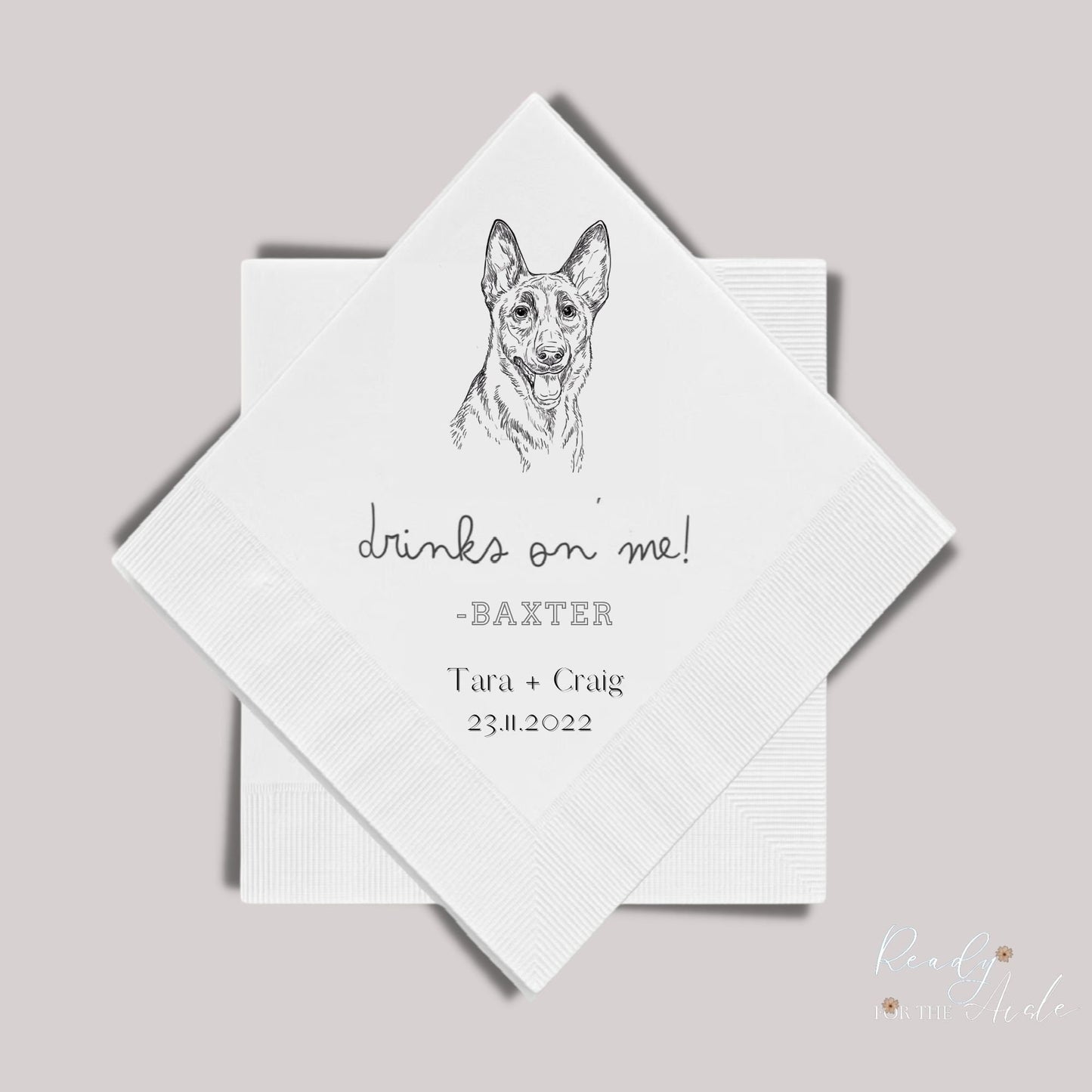 Dog Wedding Napkins, Custom Pet Cocktail Napkins, Personalised Cocktail Napkins, Customized Pet Napkins, Custom Pet Portrait Wedding Napkins