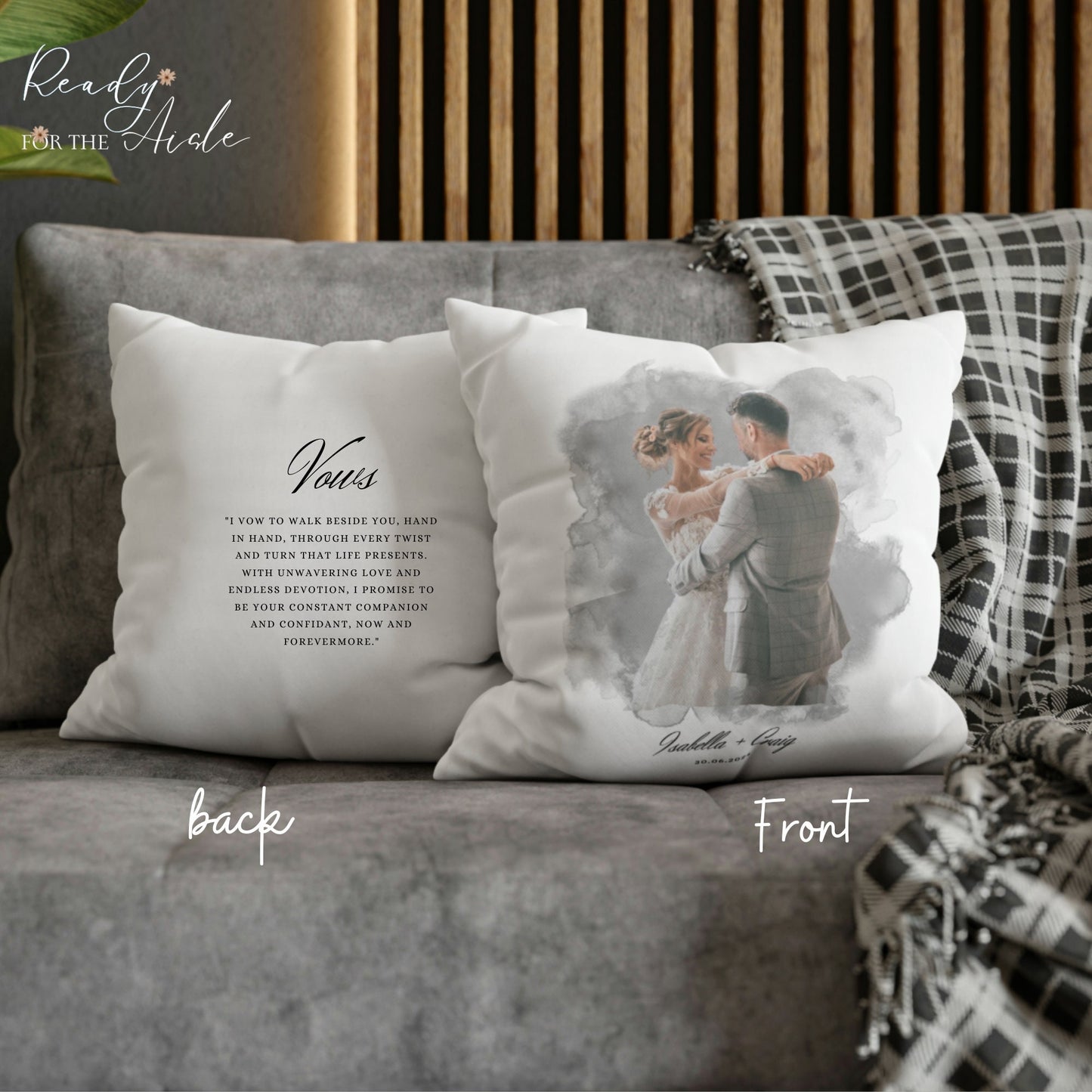 Wedding Cushion with Vows, Wedding Anniversary Custom Gift, Wedding Cushion Pillow Gift, Mr + Mrs Pillow, One Year Married Gift, Bride Gift